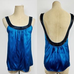 Yumi Kim Vintage Silk Sleeveless Beaded stop Open Back Blue Black
